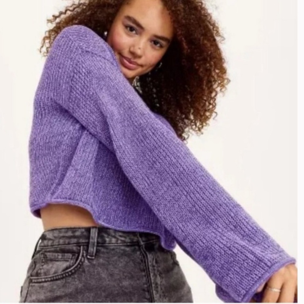 NWT Wild Fable Purple Crop Wide Sleeve Sweater - Picture 1 of 7